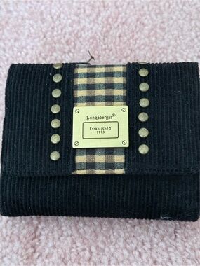 Longaberger Black Corduroy Wallet with Tan Plaid Trim